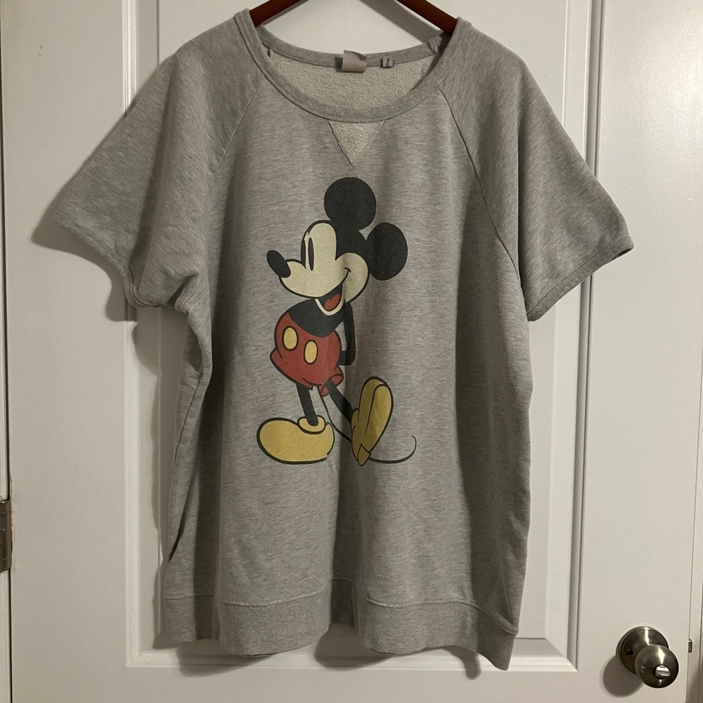 JUNK‎ FOOD x DISNEY Mickey Mouse Short Sleeve Sweatshirt Mens XXL Gray Raglan